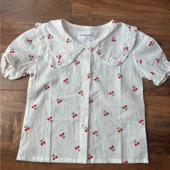 White and Red Floral Blouse with Ruffled Sleeves - Picture 1 of 1